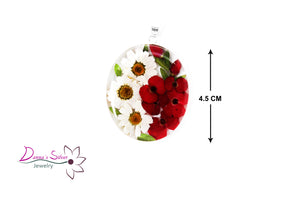 Dije Ovalado con flores amapola y margarita (DSDJFL-02)
